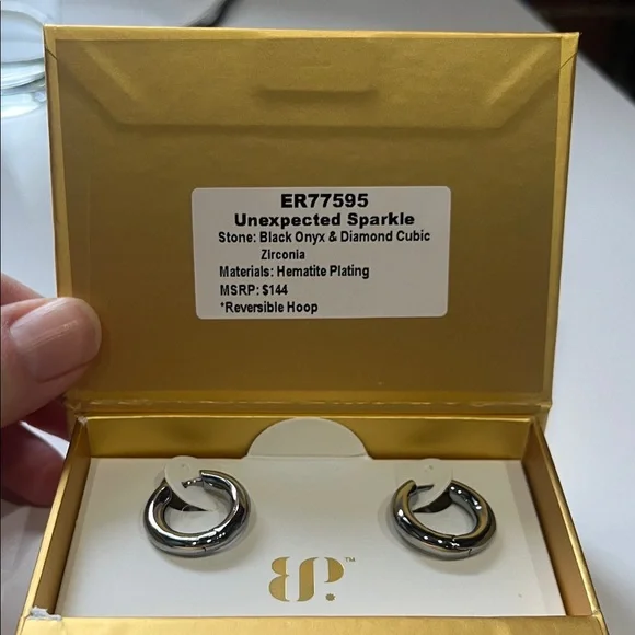 Charming Hoops Spring 2025 Unexpected Sparkle Silver and Black Earring Set - Picture 2 of 5